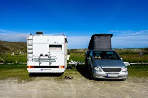 Caravan Prints: Motorhome RV and campervan are parked on a beach
