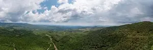Mount Cholomon, Cholomondas or Holomontas mountain and cloudy sky aerial panoramic view