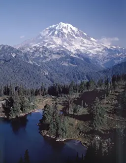 Vast Prints: Mount Ranier National Park in Washington showing a view of the West side of the peak from Tolmie Peak and Eunice Lake