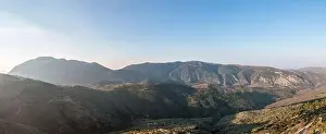 Olive Grove Prints: Mountain forest landscape panorama aerial drone view