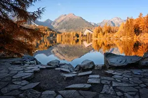 Mountain lake Strbske pleso (Strbske lake) in autumn time. High Tatras national park, Slovakia
