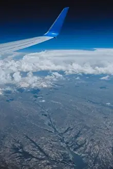 River Lake Prints: Mountain lake view from airplane. Middle East landscape aerial view
