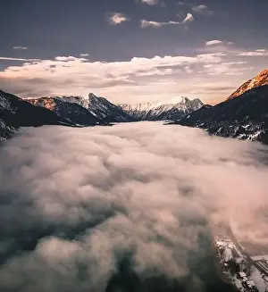 Mountain and Lake Winter Landscape at the Grundlsee in Austria