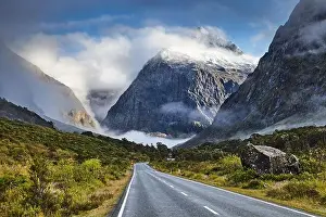 Mountain landscape, road to the Fiordland among great mountains, New Zealand