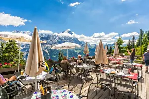 Wide Angle Prints: Mountain restaurant at Bussalp with panoramic peak views above First