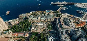 Motorboats Prints: Mountains in Monaco Monte-Carlo city riviera Drone summer photo Air 360 vr virtual reality drone panorama