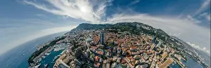 Motorboats Prints: Mountains in Monaco Monte-Carlo city riviera Drone summer photo Air 360 vr virtual reality drone panorama