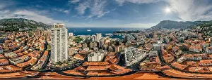 Motorboats Prints: Mountains in Monaco Monte-Carlo city riviera Drone summer photo Air 360 vr virtual reality drone panorama