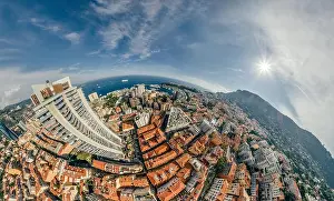 Motorboats Prints: Mountains in Monaco Monte-Carlo city riviera Drone summer photo Air 360 vr virtual reality drone panorama