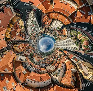 Motorboats Prints: Mountains in Monaco Monte-Carlo city riviera Drone summer photo Air 360 vr virtual reality drone panorama