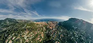 Motorboats Prints: Mountains in Monaco Monte-Carlo city riviera Drone summer photo Air 360 vr virtual reality drone panorama
