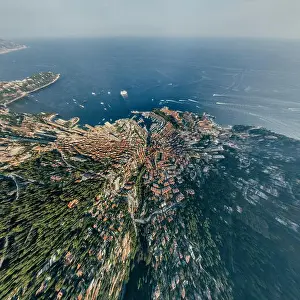Motorboats Prints: Mountains in Monaco Monte-Carlo city riviera Drone summer photo Air 360 vr virtual reality drone panorama