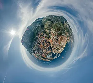 Motorboats Prints: Mountains in Monaco Monte-Carlo city riviera Drone summer photo Air 360 vr virtual reality drone panorama