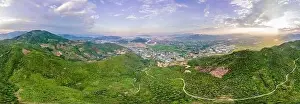 Trang Prints: Mountains, river and city of Nha Trang, view from a drone