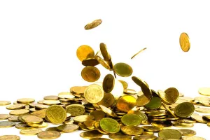Change Prints: Movement of falling gold coin, flying coin