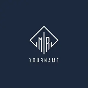 Quadrangle Prints: MR initial logo with luxury rectangle style design vector graphic