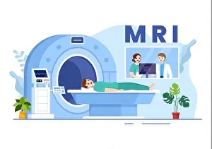 MRI or Magnetic Resonance Imaging Illustration with Doctor and Patient on Medical Examination and CT scan in Flat Cartoon Hand Drawn Templates
