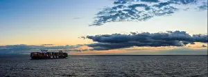 Tanker Prints: MSC Container Ship on sea at sunrise, Barcelona, Spain, Europe