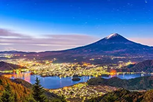 Mt. Fuji, Japan over lake Kawaguchi on an autumn morning