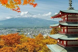Images Dated 18th May 2015: Mt. Fuji and red pagoda with autumn colors in Japan, Japan autumn season
