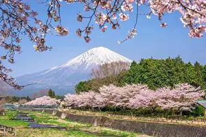 Mt. Fuji viewed from rural Shizuoka Prefecture in spring season