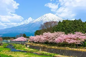 Mt. Fuji viewed from rural Shizuoka Prefecture in spring season