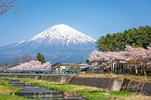 Mt. Fuji viewed from rural Shizuoka Prefecture in spring season