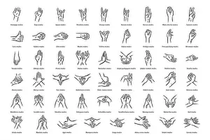 Yogi Prints: Mudras icon set. Hand spirituality hindu yoga of fingers gesture