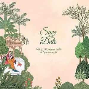 Mughal Prints: Mughal Wedding Invitation Card square shape
