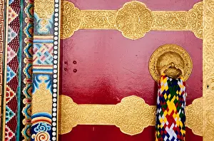 Tibet Prints: Multi Colored Embroidered Woven Door Pull Namdroling Tibetan Monastery Bylakuppe Koorg Karbataka India