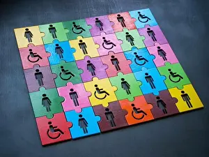 Sensitivity Prints: Multi-colored puzzle with figures as a symbol of diversity and inclusion