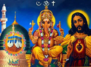 Ganapati Prints: Multifaith artwork Kaaba, Ganesh and Jesus Christ