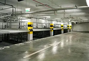 Empty Multilevel Car Parking System at a Underground Garage