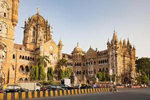 Terminus Prints: Mumbai, India - 9 November: Chhatrapati Shivaji Terminus railway station on a clear autumn evening