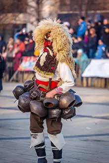 Rituals Prints: Mummers perform rituals to scare evil spirits at Surva festival at Pernik in Bulgaria