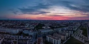Carousel Prints: Munich city panorama at sunrise made by a drone to capture the beautiful city as a lovely panorama