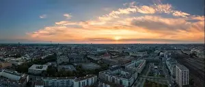 Carousel Prints: Munich city panorama at sunrise made by a drone to catch the beautiful city as a panorama in the early morning