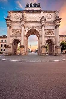 Munich, Germany. Cityscape image of Munich, Bavaria, Germany with the Siegestor at summer sunset