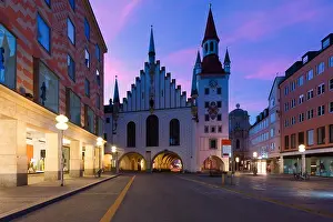 Munich Old Town Hall near Marienplatz town square at night in Munich, Germany