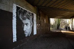 Watford Prints: A mural depicting singer George Michael is seen on a railway overpass in Watford