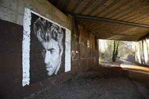 Canal Prints: A mural depicting singer George Michael is seen on a railway overpass in Watford