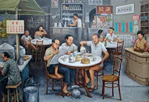 Coffee Shop Prints: Detail of a mural by Singaporean artist Yip Yew Chong in Chinatown
