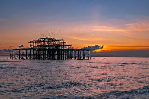Disrepair Prints: Murmuration over the ruins of Brighton's West Pier on the south coast of England