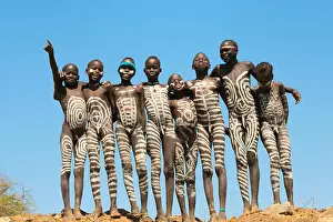 Ethnic Prints: Mursi tribe boys with painted body, Mursi Village, South Omo, Ethiopia