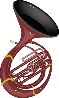 Orchestra Prints: Music Instrument, An Illustration Brown Color of Vintage Sousaphone Isolated on White Background