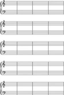 White Line Prints: Music note stave with treble and bass clefs a4 sheet