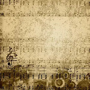Orchestra Prints: music notes on old paper sheet background