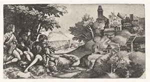 Harmonious Prints: Music shepherds in a landscape
