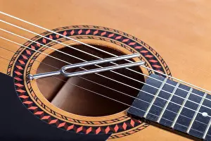 Tune Prints: Music tuning fork on acoustic guitar metal strings