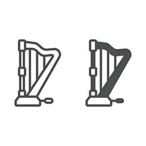 Glyph Prints: Musical harp with pedal line and solid icon